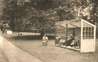 TB Patients in Covered Shelters, Victoria Hospital, c.1897. Taken from Royal Victoria Hospital Annual Report, Special Collections, Centre for Research Collections, Ref: SD3851-3856
