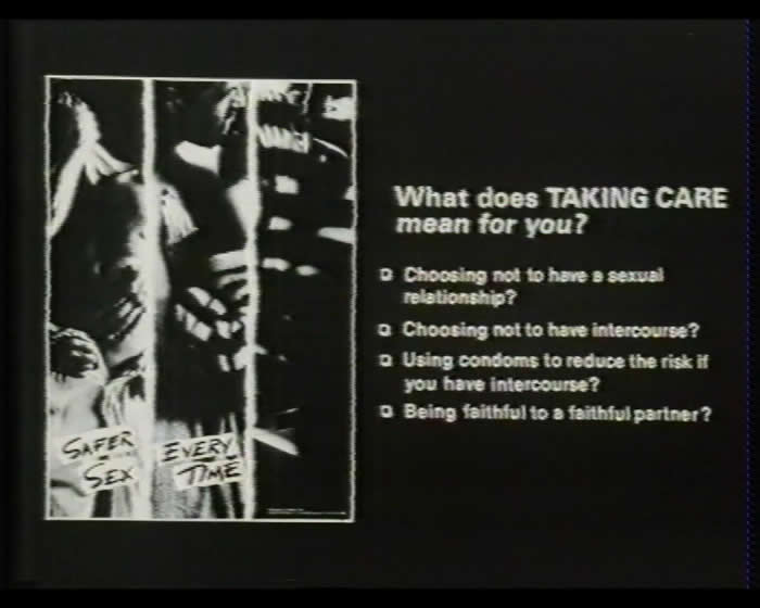 Screen shot from GD22/12/24, an advert for the National AIDS Helpline. Shows loss of visual quality.