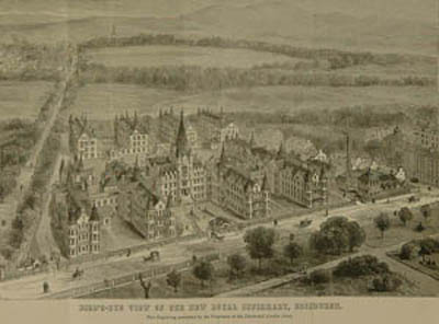 Bird's eye view of Royal Infirmary, Edinburgh 1879