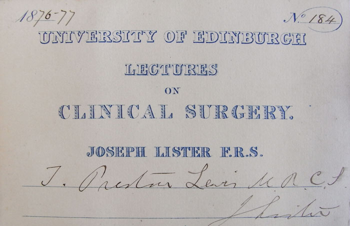 Class ticket signed by Joseph Lister, 1876