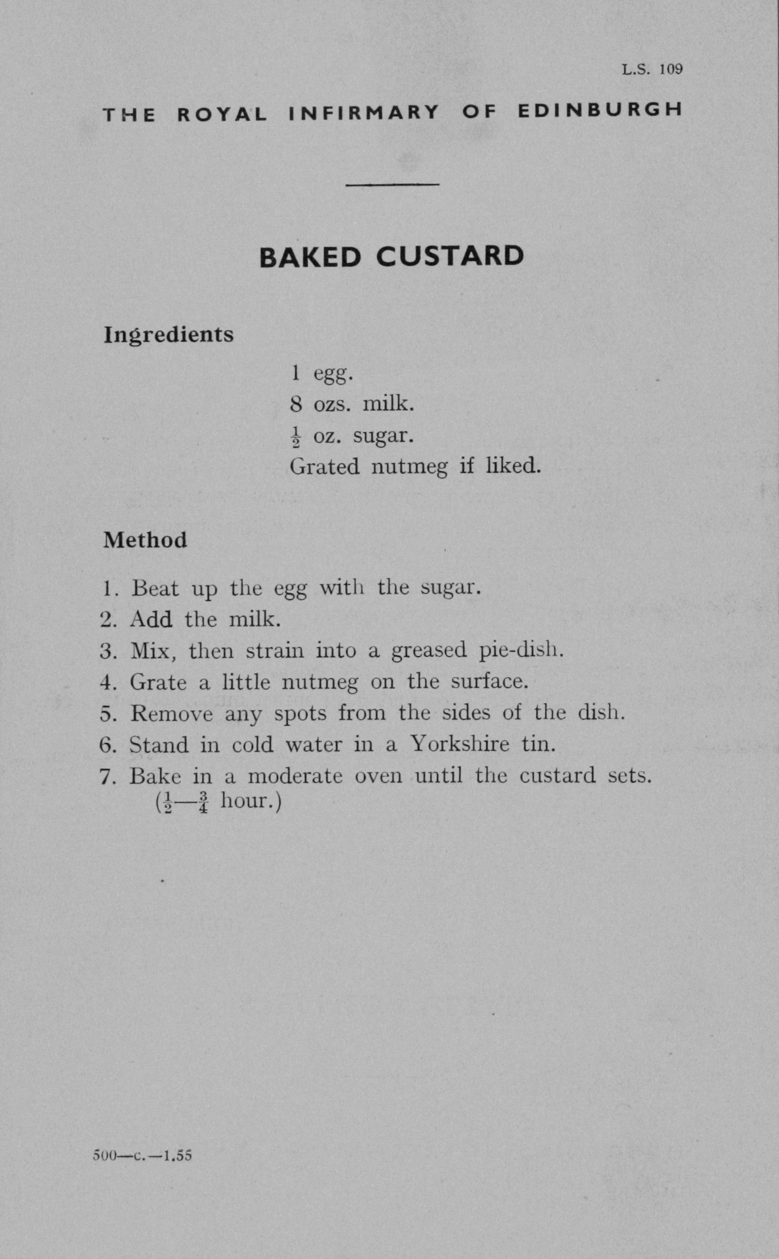 Recipe for baked custard