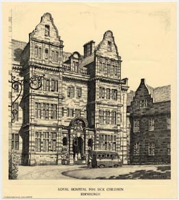 Drawing of Royal Edinburgh Hospital for Sick Children, Sciennes Road site, c. 1950.