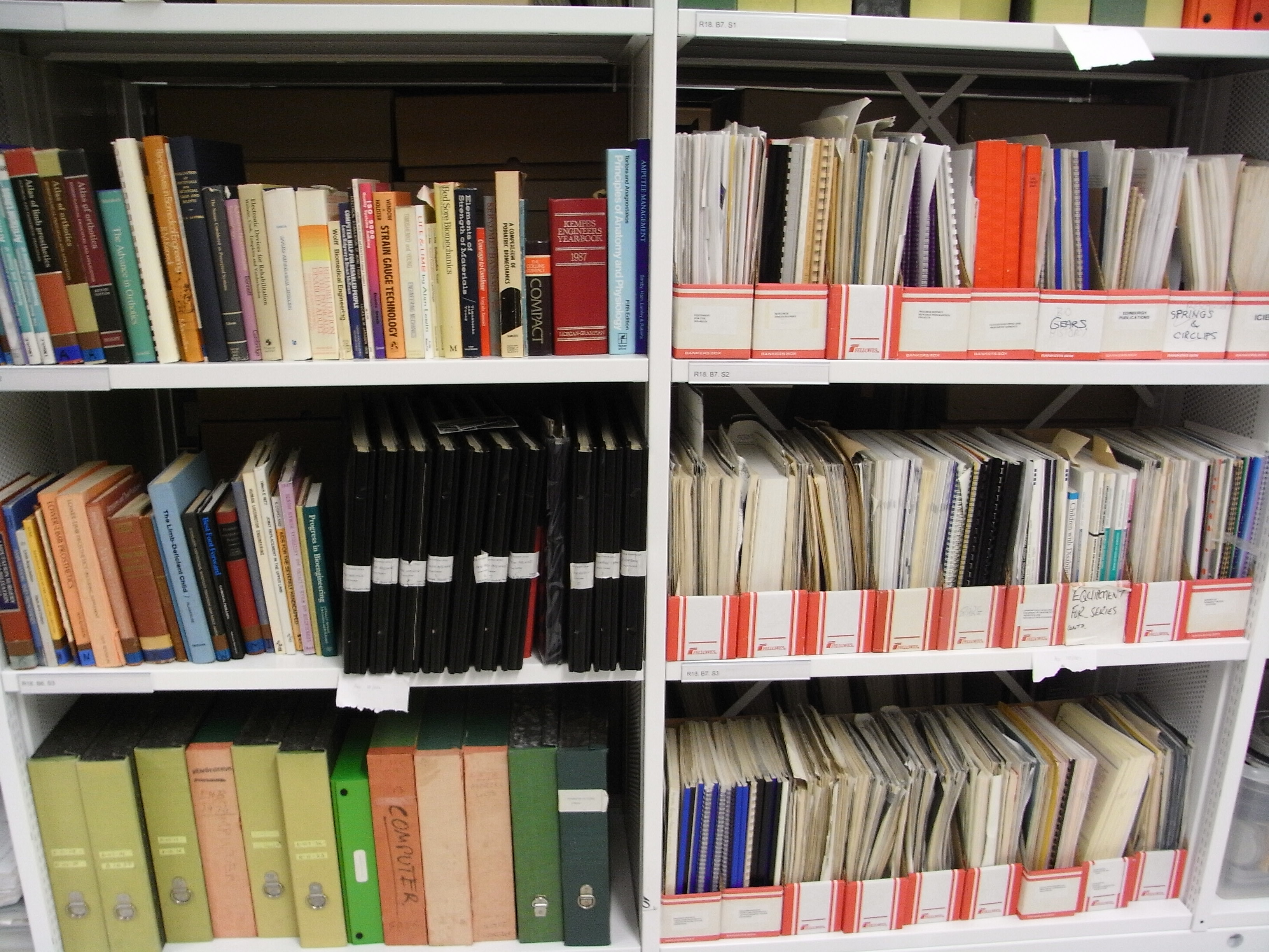 Prosthetics accession on the shelves at Lothian Health Services Archive